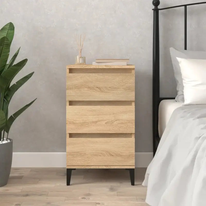 Industriële nachtkastjes met metalen poten en bewerkt hout - Sonoma eiken / 1 - Nachtkastjes