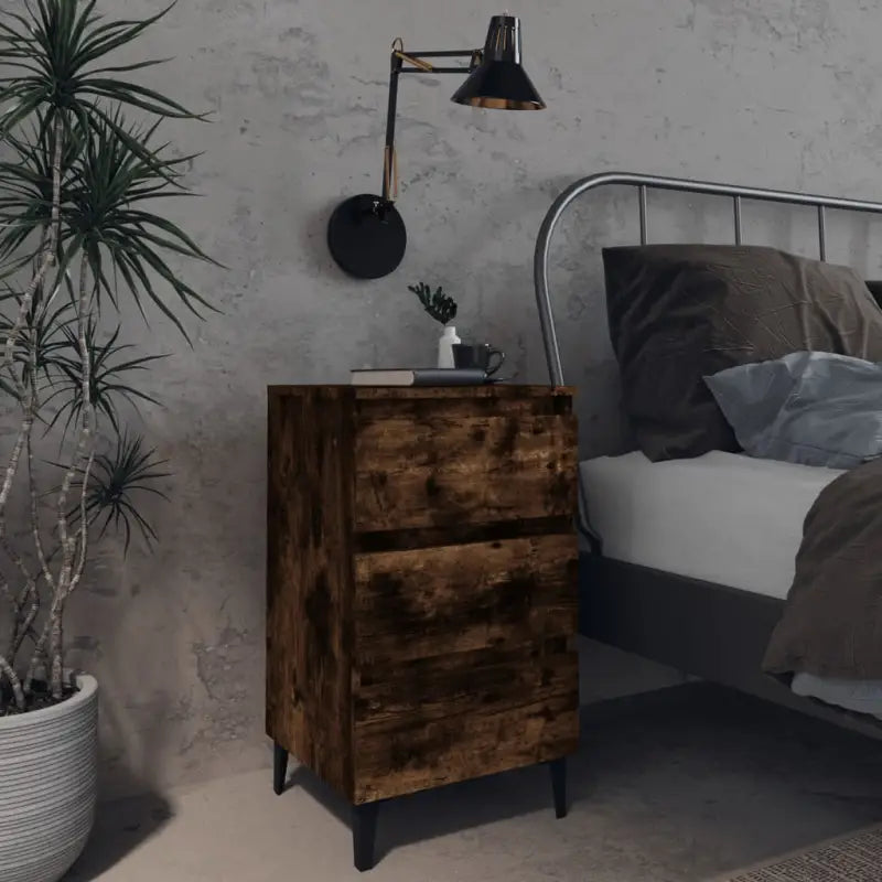 Industriële nachtkastjes met metalen poten voor een chique interieur - Gerookt eiken / 1 - Nachtkastjes