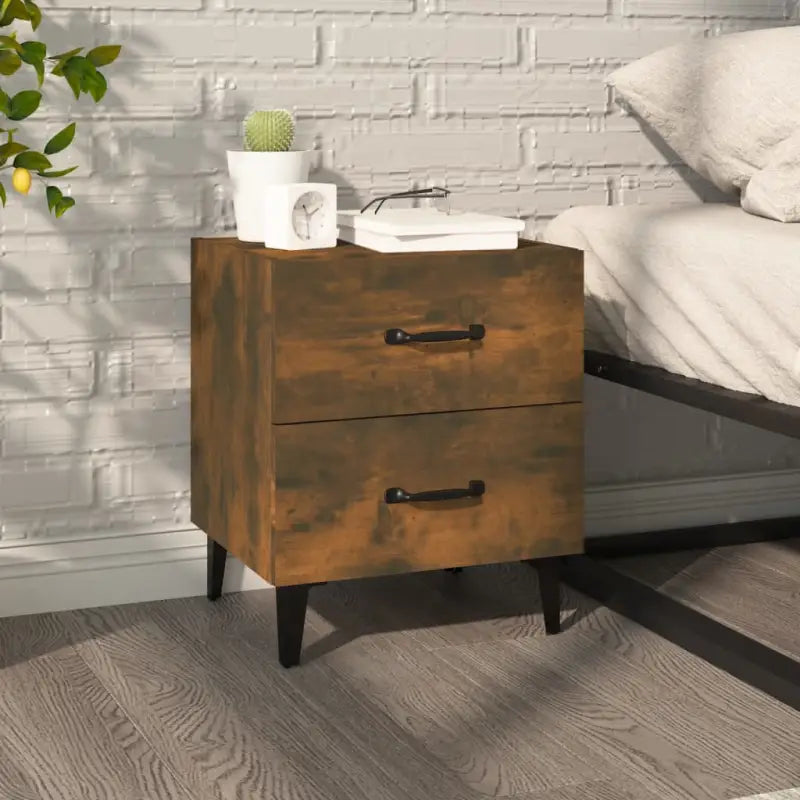 Industriële nachtkastjes van hoogwaardig bewerkt hout - Gerookt eiken / 1 - Nachtkastjes