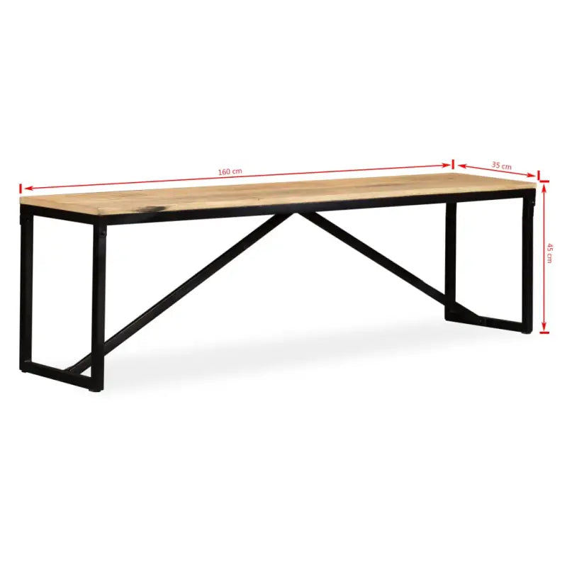 Industriële opbergbank met massief mangohout en stalen poten - Bruin / 160 x 35 x 45 cm - Opberg- & halbankjes