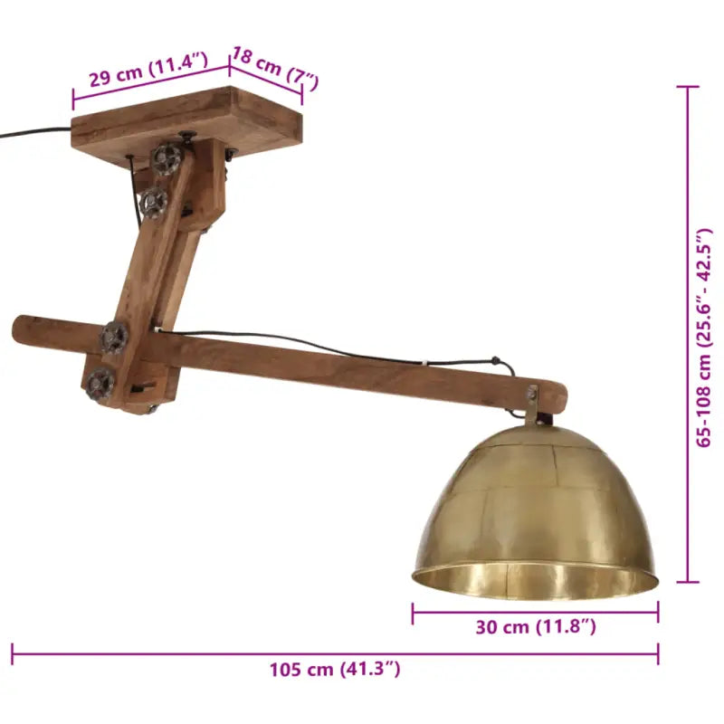 Industriële plafondlamp met massief mangohout en E27 fitting - Lampen