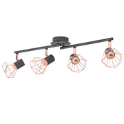 Industriële plafondlamp met vier spots in zwart metaal - Plafondlampen