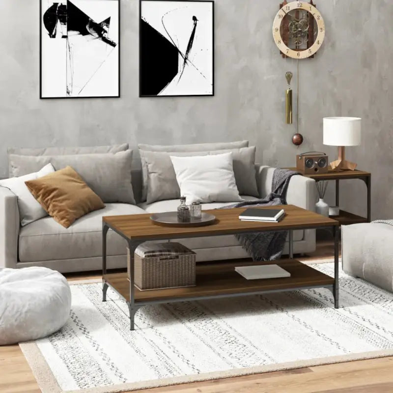 Industriële salontafel met bewerkt hout en aanpasbare poten - bruin eikenkleur / 100 x 50 x 40 cm / 1 - Salontafels