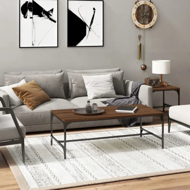Industriële salontafel met bewerkt hout en aanpasbare poten - bruin eikenkleur / 100 x 50 x 35 cm / 1 - Salontafels