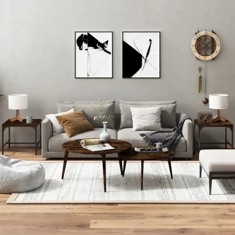 Industriële salontafel met bewerkt hout en aanpasbare poten - Gerookt eiken / 40 x 40 x 35 cm / 2 - Salontafels