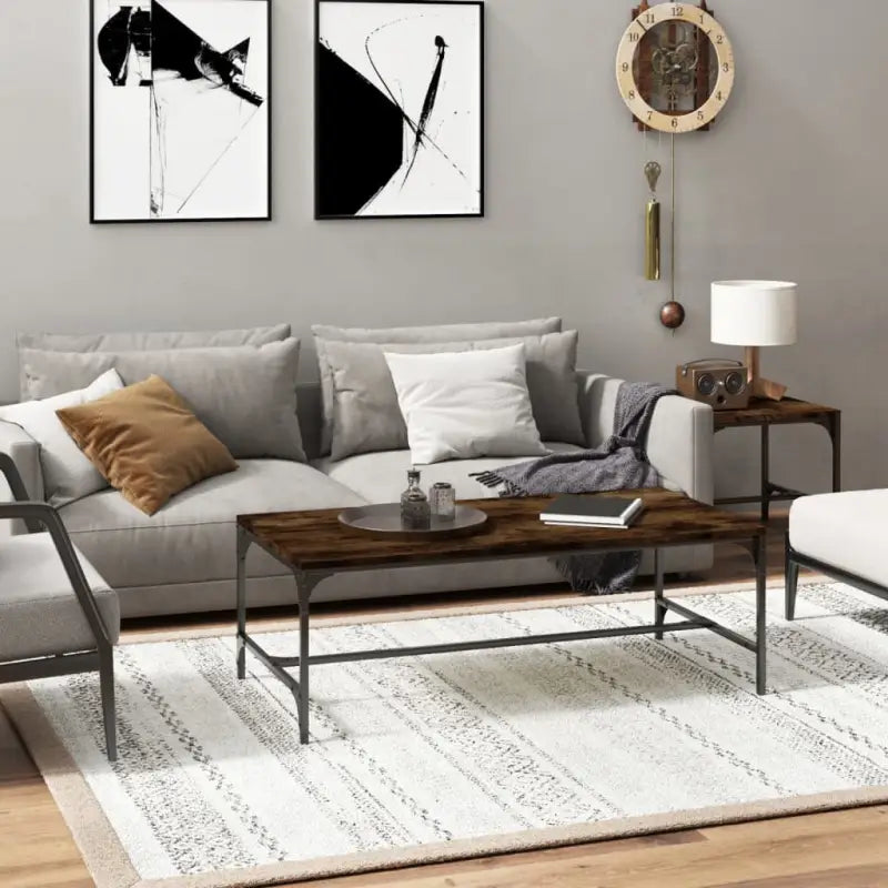 Industriële salontafel met bewerkt hout en aanpasbare poten - Gerookt eiken / 100 x 50 x 35 cm / 1 - Salontafels