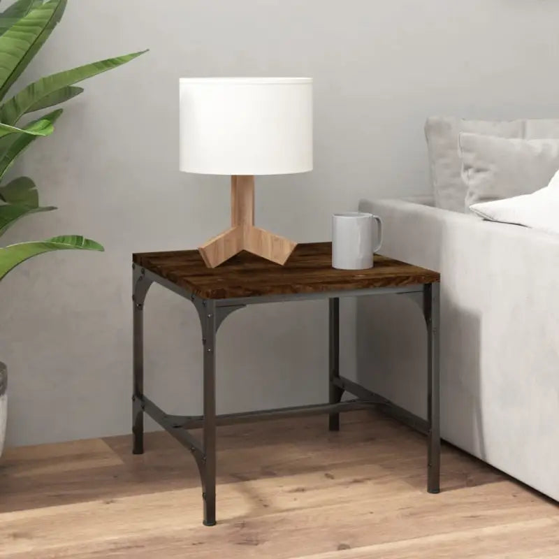 Industriële salontafel met bewerkt hout en aanpasbare poten - Gerookt eiken / 40 x 40 x 35 cm / 1 - Salontafels