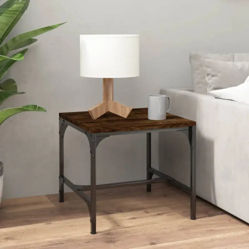 Industriële salontafel met bewerkt hout en aanpasbare poten - Gerookt eiken / 50 x 50 x 35 cm / 1 - Salontafels