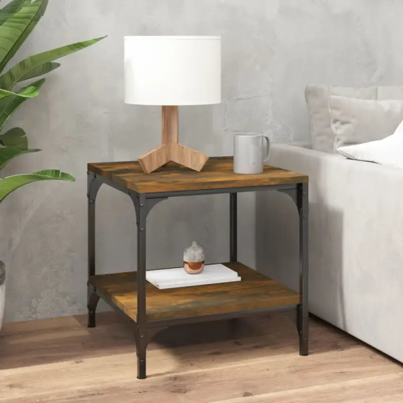 Industriële salontafel met bewerkt hout en aanpasbare poten - Gerookt eiken / 40 x 40 x 40 cm / 1 - Salontafels