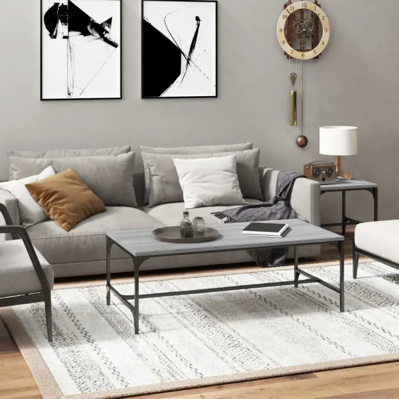 Industriële salontafel met bewerkt hout en aanpasbare poten - Grijs sonoma / 100 x 50 x 35 cm / 1 - Salontafels