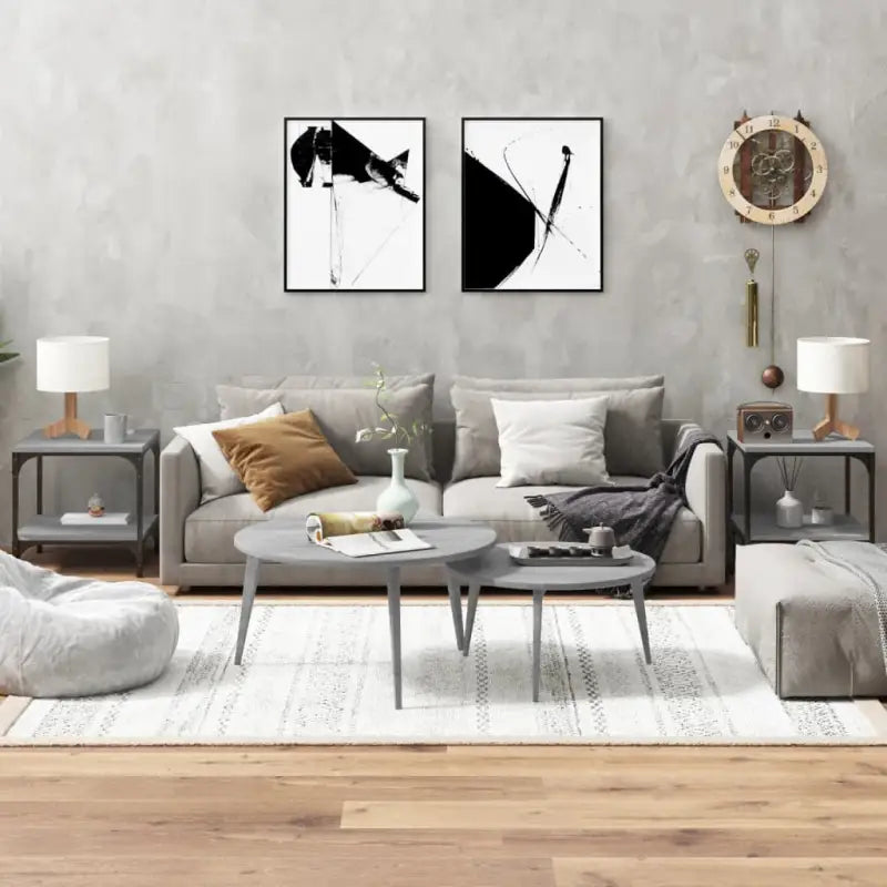 Industriële salontafel met bewerkt hout en aanpasbare poten - Grijs sonoma / 40 x 40 x 40 cm / 2 - Salontafels