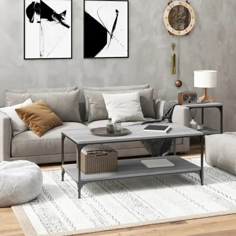 Industriële salontafel met bewerkt hout en aanpasbare poten - Grijs sonoma / 100 x 50 x 40 cm / 1 - Salontafels