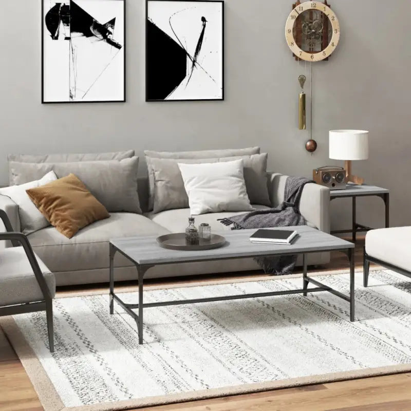 Industriële salontafel met bewerkt hout en aanpasbare poten - Grijs sonoma / 80 x 50 x 35 cm / 1 - Salontafels