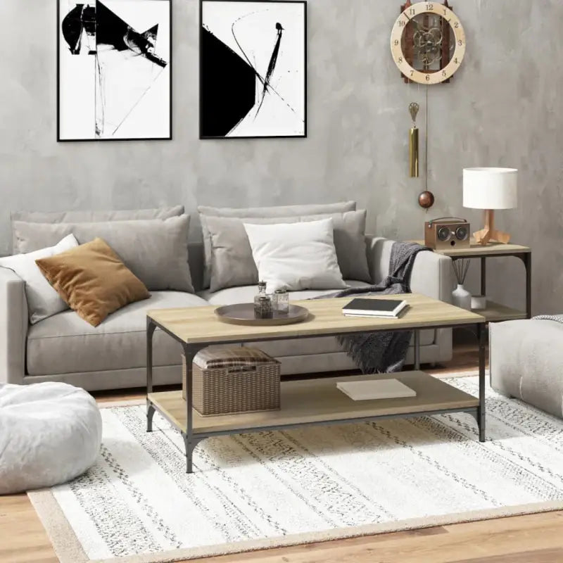 Industriële salontafel met bewerkt hout en aanpasbare poten - Sonoma eiken / 80 x 50 x 40 cm / 1 - Salontafels