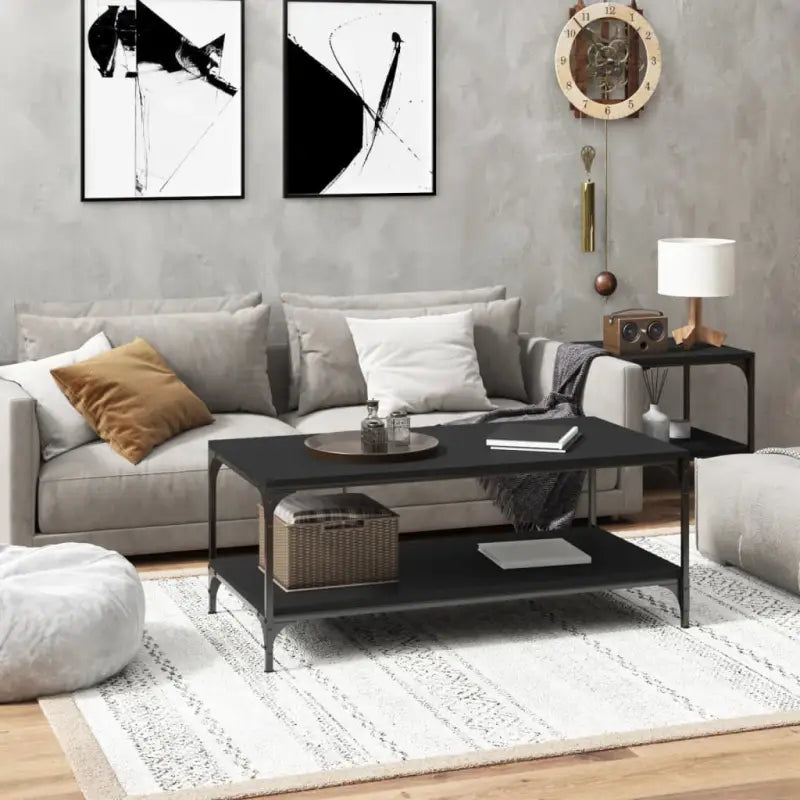 Industriële salontafel met bewerkt hout en aanpasbare poten - Zwart / 100 x 50 x 40 cm / 1 - Salontafels