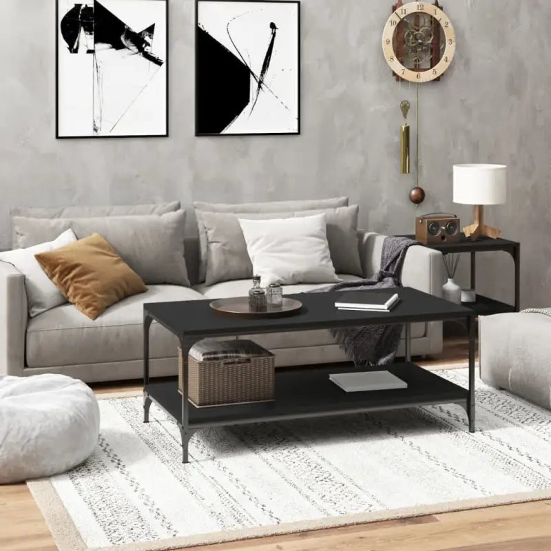 Industriële salontafel met bewerkt hout en aanpasbare poten - Zwart / 80 x 50 x 40 cm / 1 - Salontafels