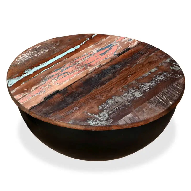 Industriële salontafel van massief gerecycled hout met unieke onderkant - Salontafels