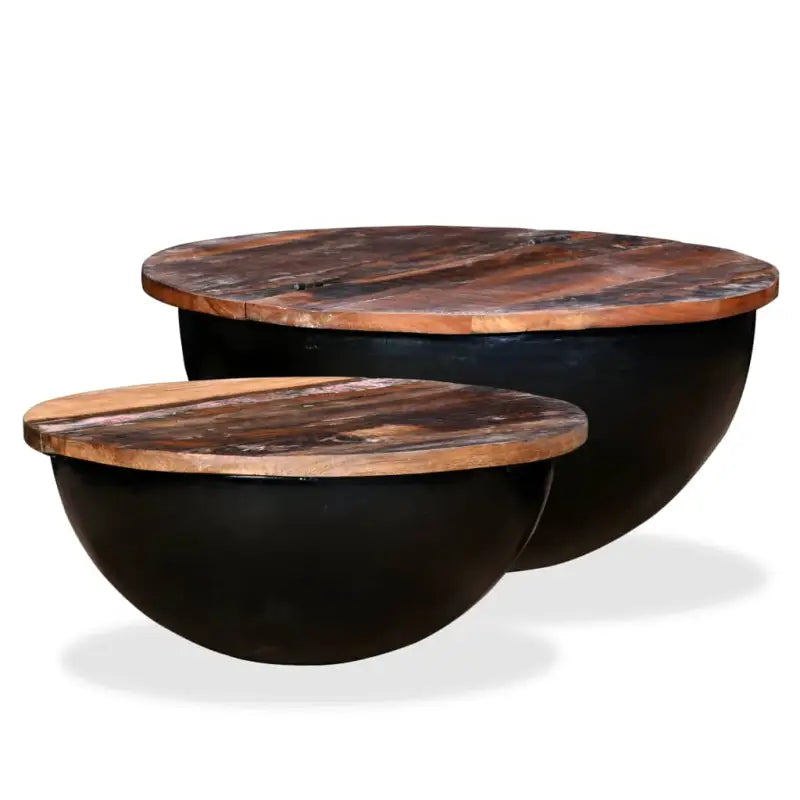 Industriële salontafel van massief gerecycled hout met unieke onderkant - Zwart / 60 x 27 cm / 2 - Salontafels