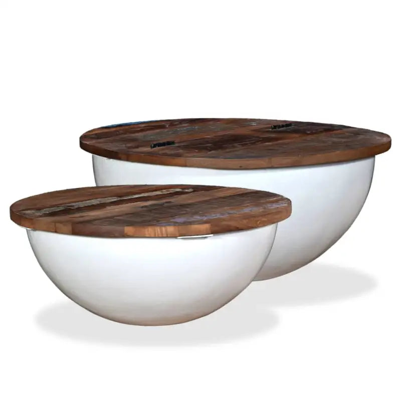Industriële salontafel van massief gerecycled hout met unieke onderkant - Wit / 60 x 27 cm / 2 - Salontafels