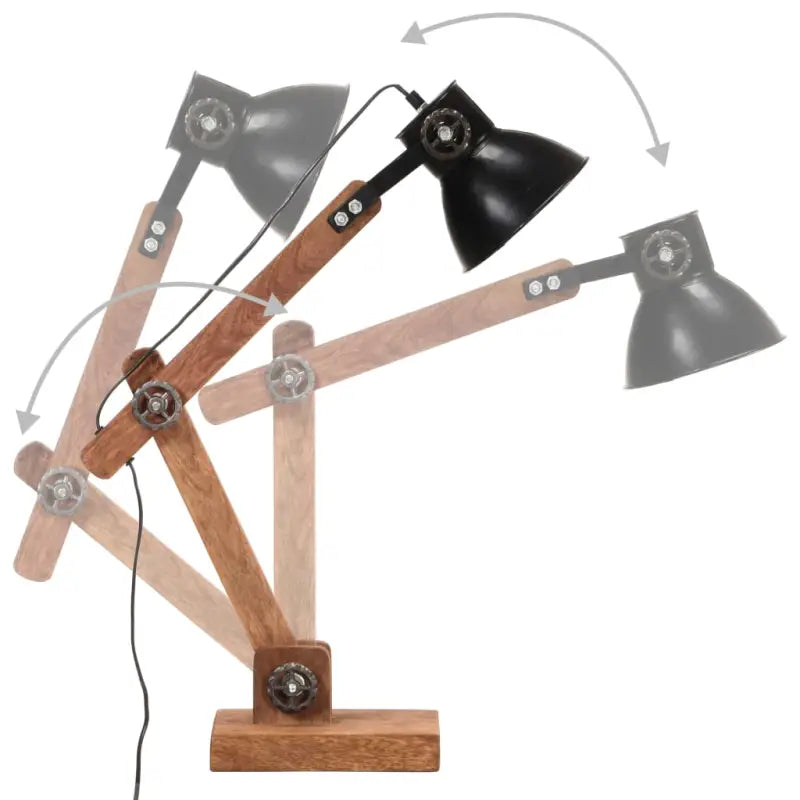 Industriële tafellamp met mangohouten arm en zwarte afwerking - Lampen