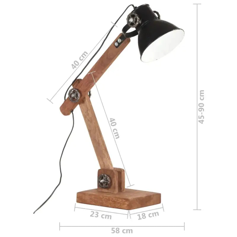 Industriële tafellamp met mangohouten arm en zwarte afwerking - Lampen