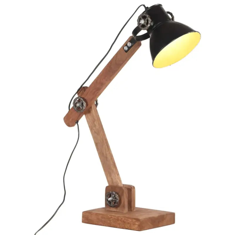 Industriële tafellamp met mangohouten arm en zwarte afwerking - Zwart / 1 - Lampen