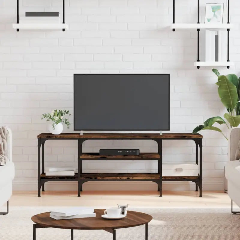 Industriële Tv-meubel met bewerkt hout voor een stevige uitstraling - Gerookt eiken / 1 / 121 cm - Tv-meubels