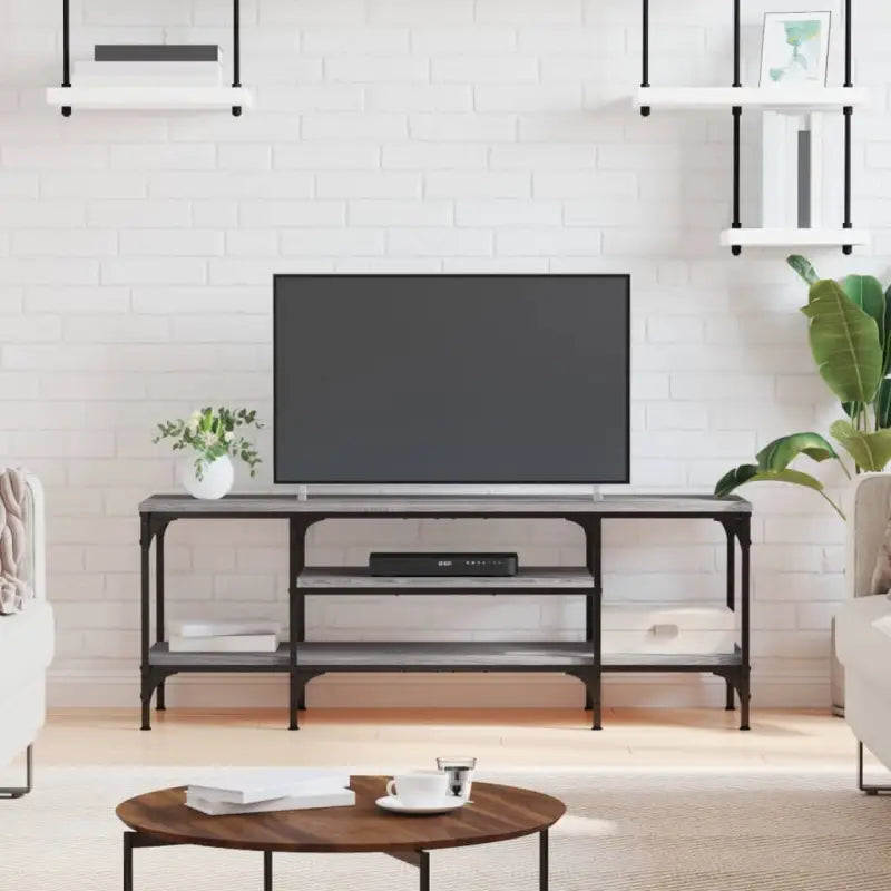 Industriële Tv-meubel met bewerkt hout voor een stevige uitstraling - Grijs sonoma / 1 / 121 cm - Tv-meubels
