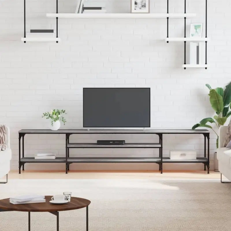 Industriële Tv-meubel met bewerkt hout voor een stevige uitstraling - Grijs sonoma / 1 / 201 cm - Tv-meubels
