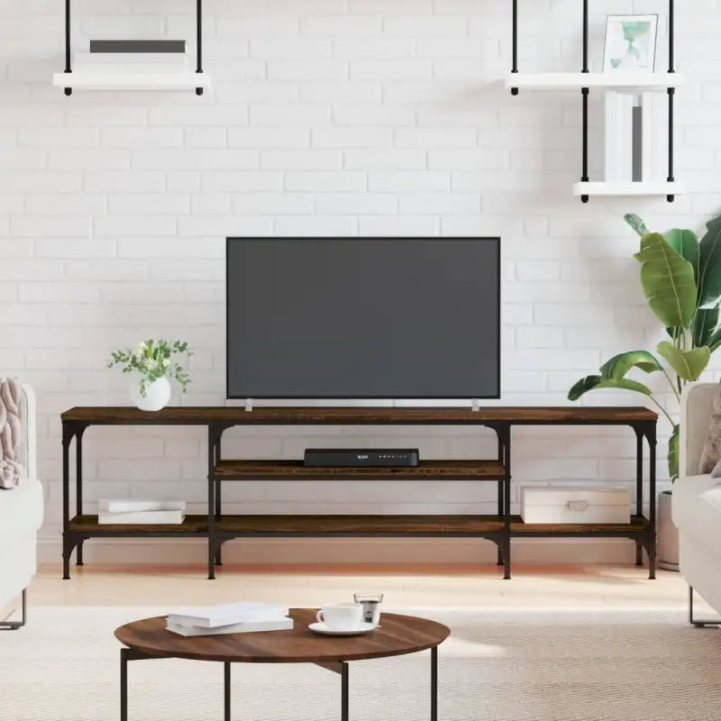 Industriële Tv-meubel met bewerkt hout voor een stevige uitstraling - Bruineiken / 1 / 161 cm - Tv-meubels