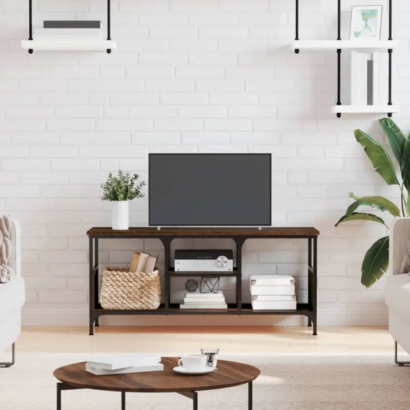 Industriële Tv-meubel met bewerkt hout voor een stevige uitstraling - bruin eikenkleur / 1 / 100 cm - Tv-meubels