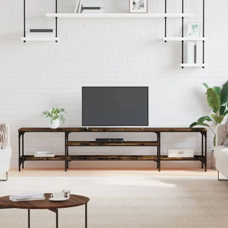 Industriële Tv-meubel met bewerkt hout voor een stevige uitstraling - Gerookt eiken / 1 / 201 cm - Tv-meubels