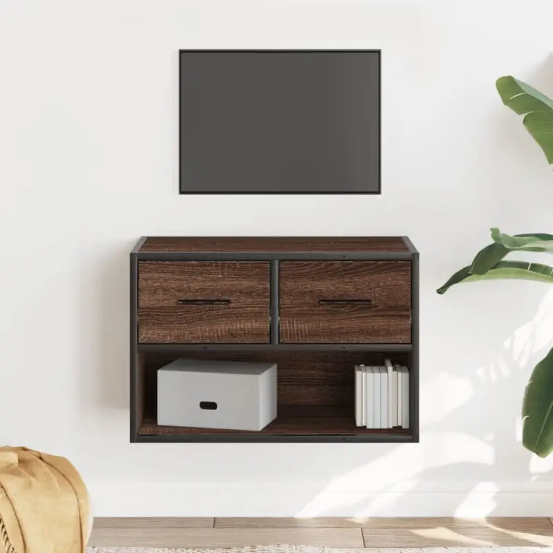 Industriële TV-Meubel van Bewerkt Hout met Stalen Frame - bruin eikenkleur / 1 / 60 cm - Tv-meubels