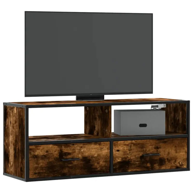 Industriële TV-Meubel van Bewerkt Hout met Stalen Frame - Gerookt eiken / 1 / 100 cm - Tv-meubels
