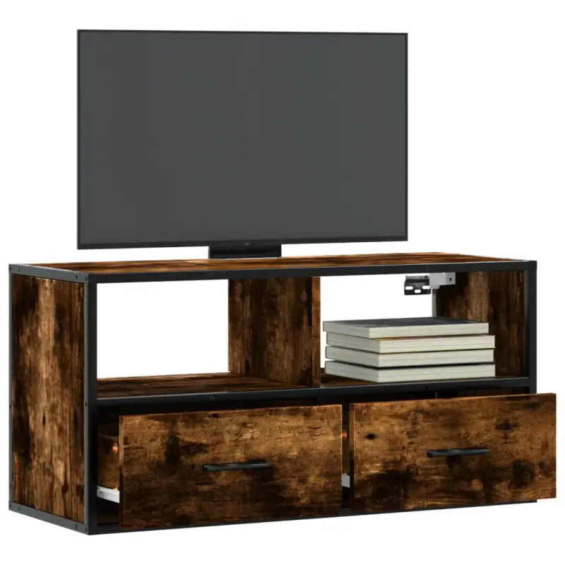 Industriële TV-Meubel van Bewerkt Hout met Stalen Frame - Gerookt eiken / 1 / 80 cm - Tv-meubels