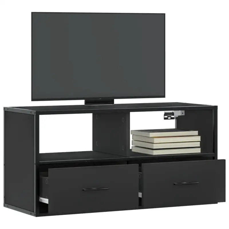 Industriële TV-Meubel van Bewerkt Hout met Stalen Frame - Zwart / 1 / 80 cm - Tv-meubels