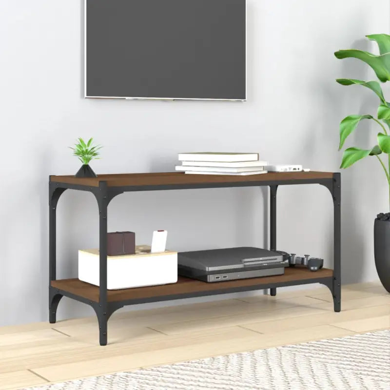 Industriële tv-meubel van bewerkt hout voor een stijlvolle woonkamer - bruin eikenkleur / 1 / 80 cm - Tv-meubels