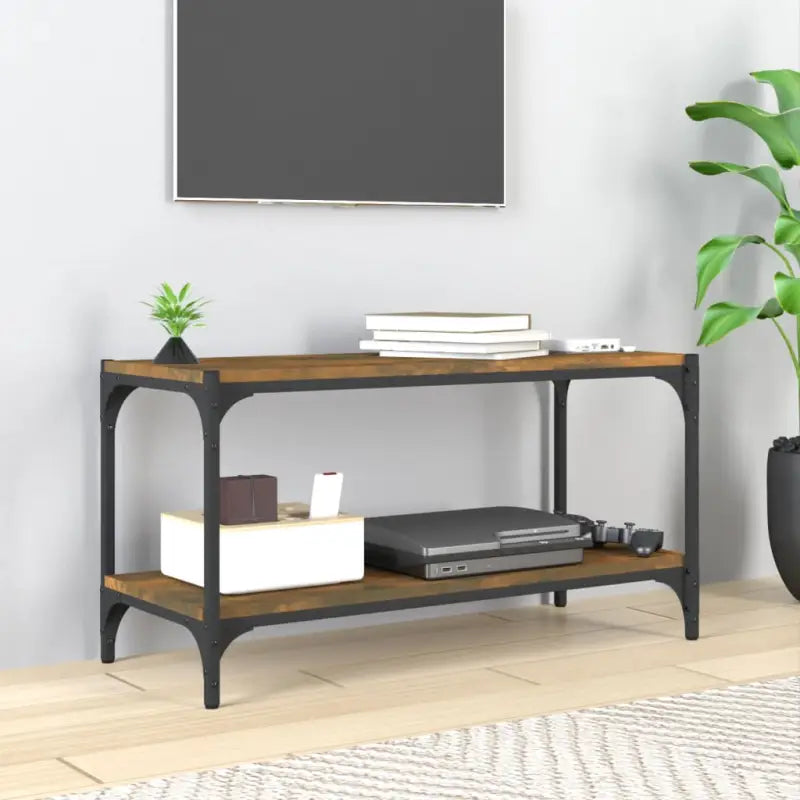 Industriële tv-meubel van bewerkt hout voor een stijlvolle woonkamer - Gerookt eiken / 1 / 80 cm - Tv-meubels