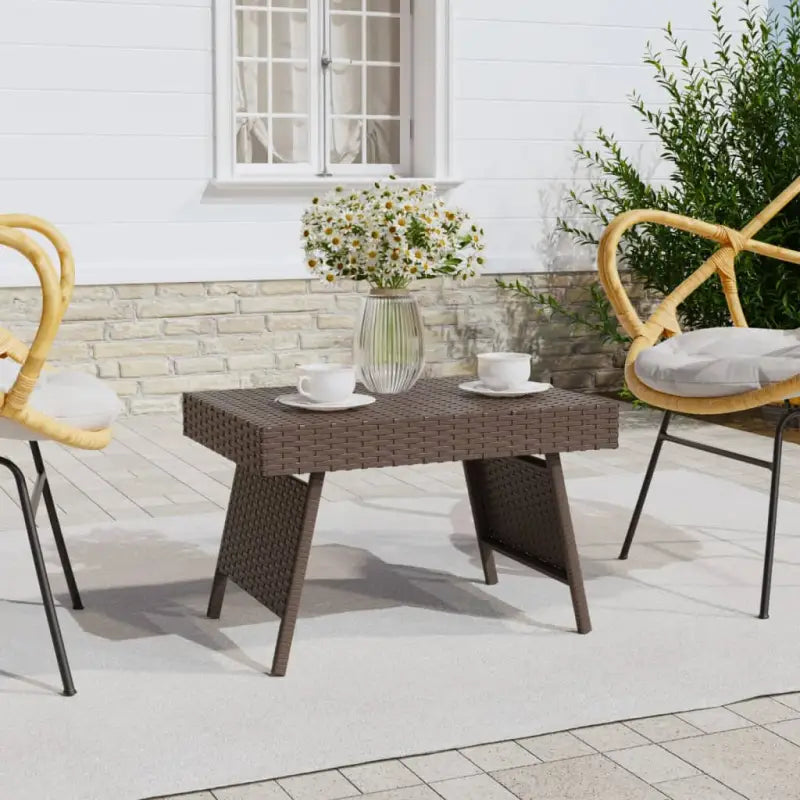 Inklapbare bijzettafel met gepoedercoat stalen frame en poly rattan - Bruin / 1 - Bijzettafels