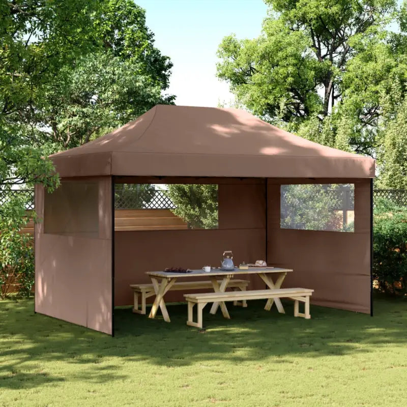 Inklapbare partytent met gepoedercoat staal voor buitenactiviteiten - Bruin / 1 / met 3 zijwanden - Partytenten &