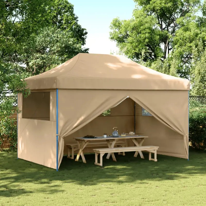 Inklapbare partytent met gepoedercoat staal voor buitenactiviteiten - Beige / 1 / met 4 zijwanden - Partytenten &