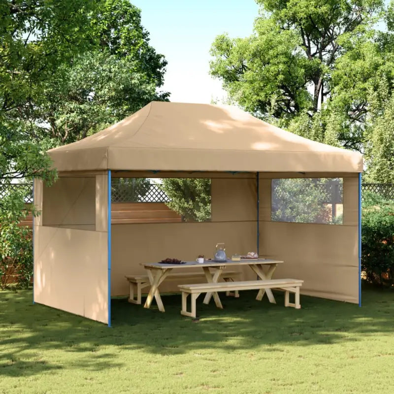 Inklapbare partytent met gepoedercoat staal voor buitenactiviteiten - Beige / 1 / met 3 zijwanden - Partytenten &