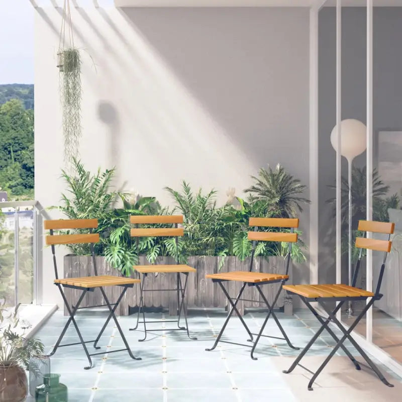 Inklapbare tuinstoelen van massief acaciahout met stalen frame - Zwart / 4 - Tuinstoelen