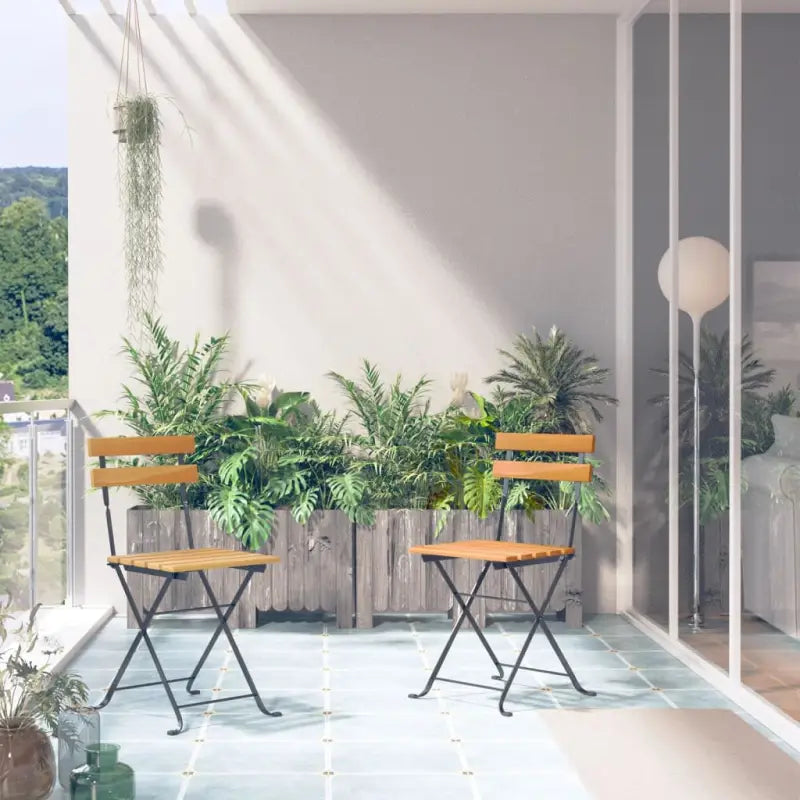 Inklapbare tuinstoelen van massief acaciahout met stalen frame - Zwart / 2 - Tuinstoelen
