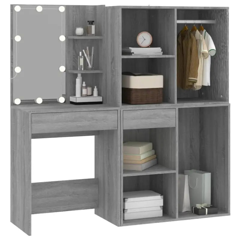 Kaptafel Met Kastjes Led Bewerkt Hout Eiken