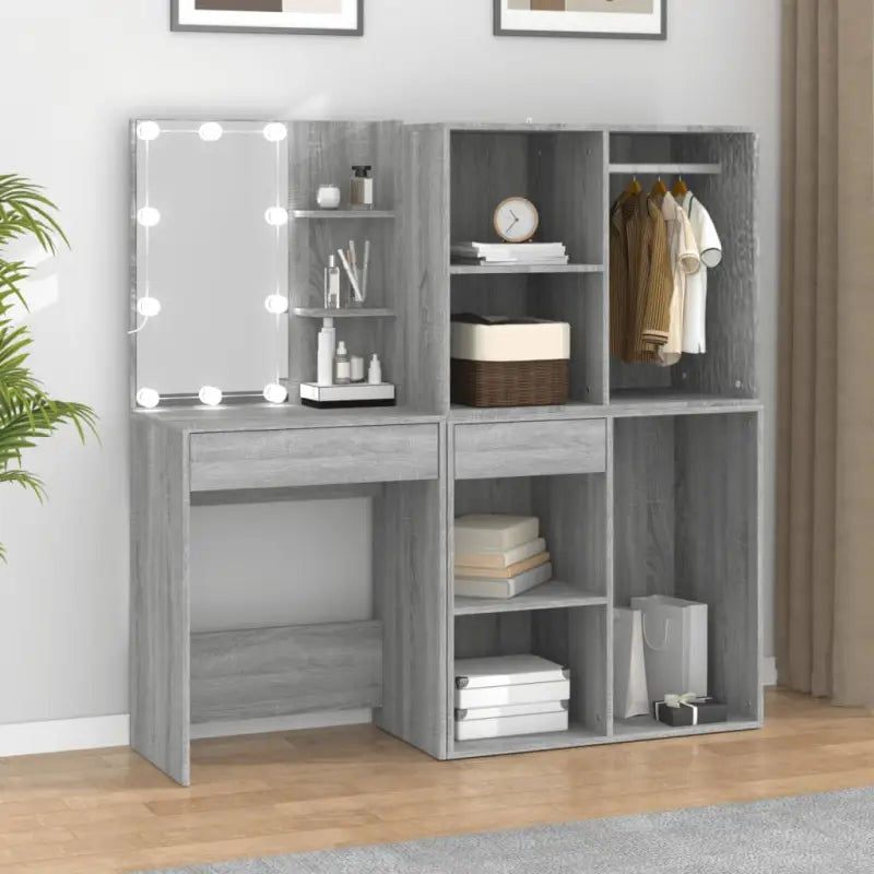 Kaptafel Met Kastjes Led Bewerkt Hout Eiken
