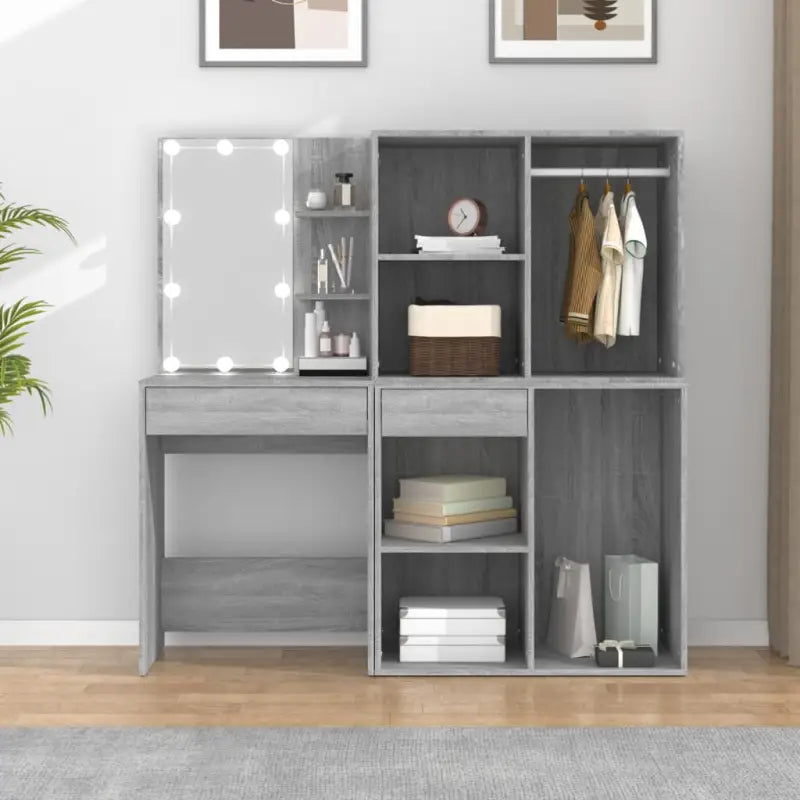 Kaptafel Met Kastjes Led Bewerkt Hout Eiken