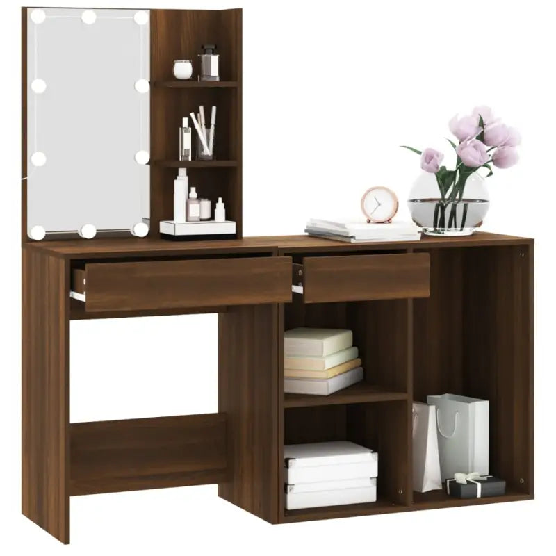 Kaptafel Met Kastjes Led Bewerkt Hout