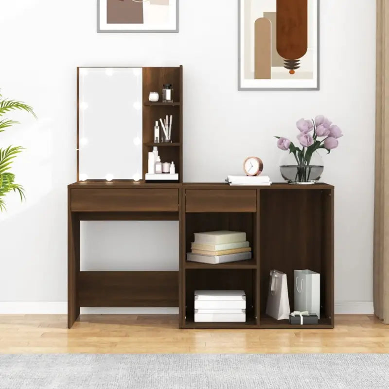 Kaptafel Met Kastjes Led Bewerkt Hout