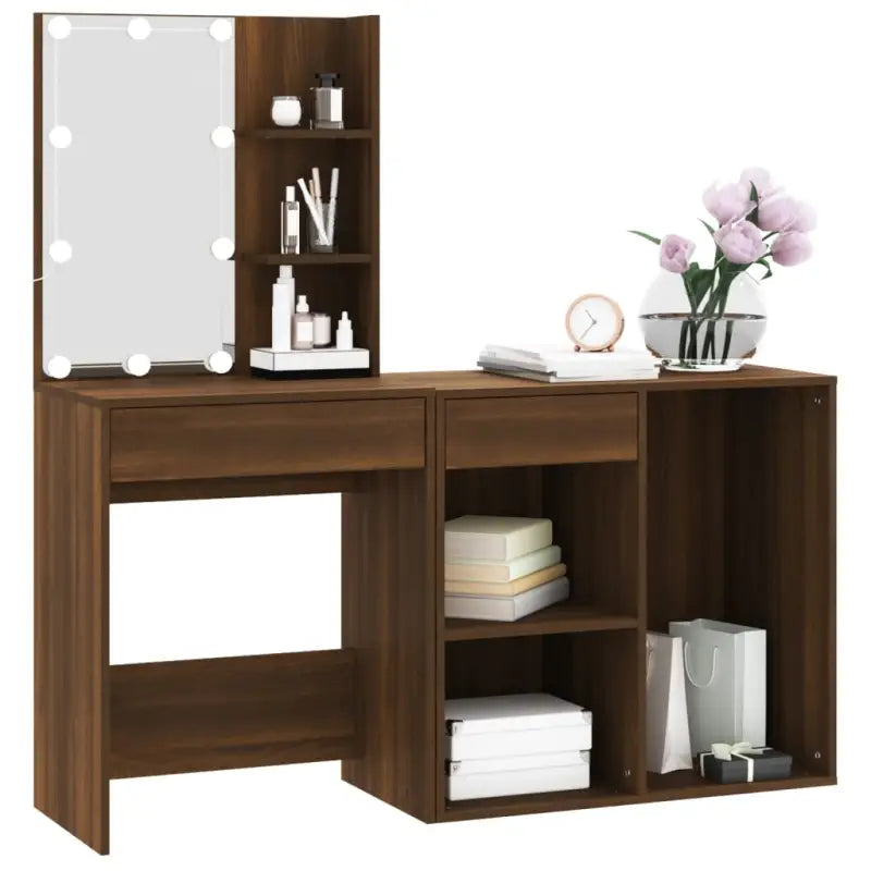 Kaptafel Met Kastjes Led Bewerkt Hout